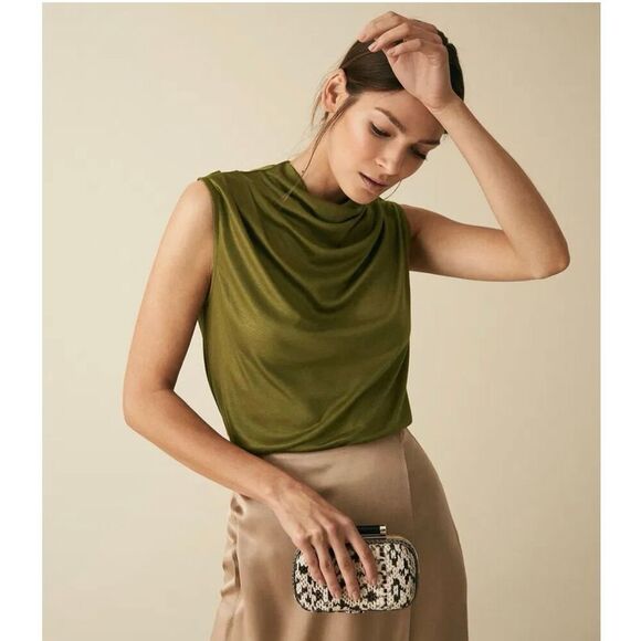 Reiss Lola Olive High Neck Sleeveless Top size medium  excellent condition - Picture 1 of 11